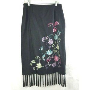 California Style Black Floral Linen Skirt 12P